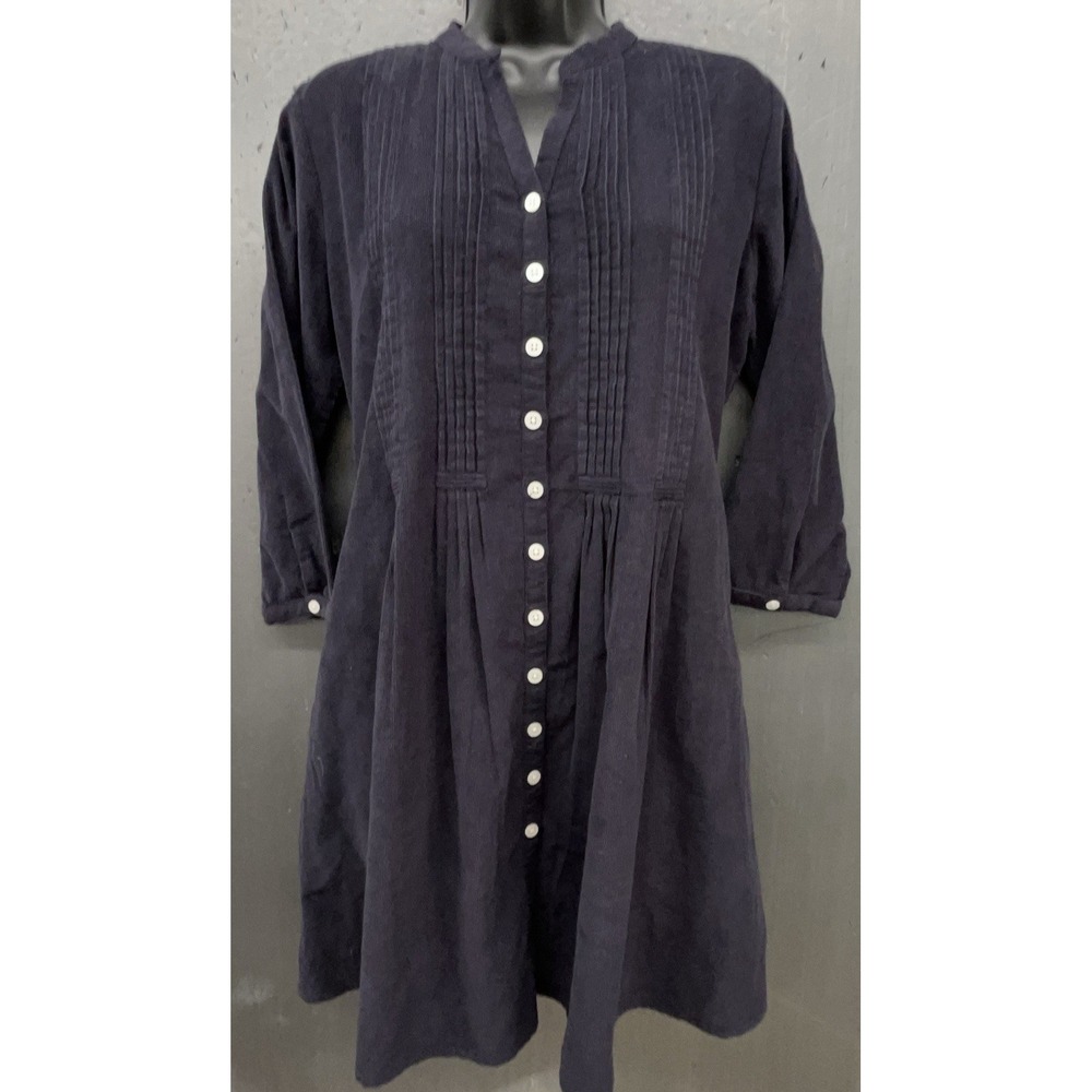 Madison Mathews Dress M Blue Corduroy Button Up Pintuck Boho Peasant Minimal New